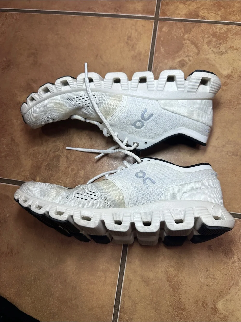 On Running Cloud X Women's Athletic Shoes in White and Black - 8